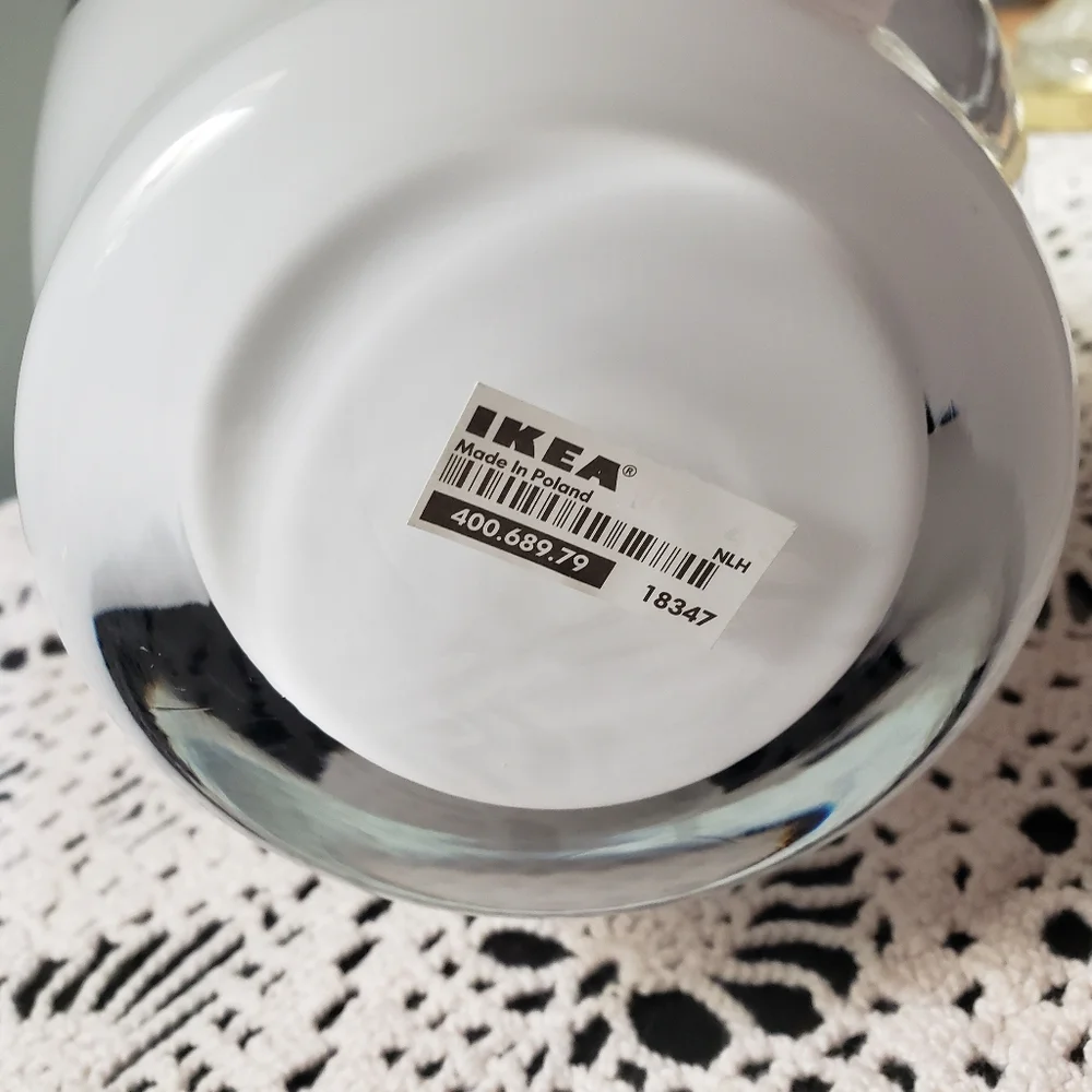 Vintage Ikea White Vase with Black Decorative Oval Hand Made Quality Modern
